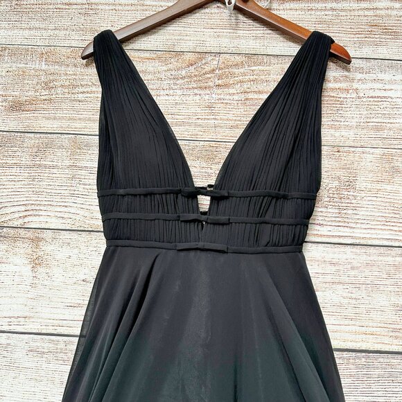 Ieena for Mac Duggal Black Evening Gown Dress Size 0 Long Formal Tulle V-Neck - Picture 5 of 11